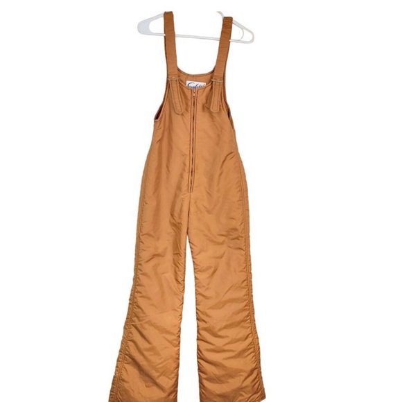 Subello Vintage 70s Ski Set Women 8 Orange Yellow Jacket Snow Bib Flare Pants M - Picture 16 of 16